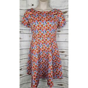 Eva Rose Strawberry Print Fit & Flare Dress 2X Retro Stretch Whimsical Skater